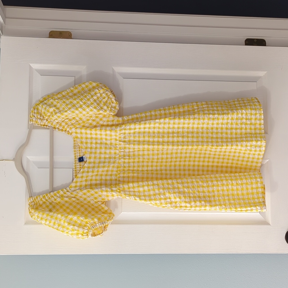 Old navy size xsmall dress pockets white and yellow seersucker fabric